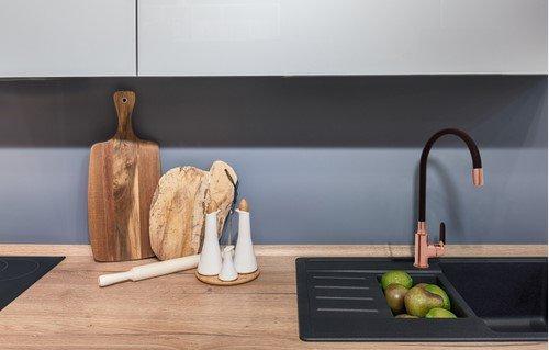 INVENA BATERIA ZLEWOZMYWAK MAGIC Z ELAST WYLEWKĄ, KOLOR CZARNY/ROSE GOLD