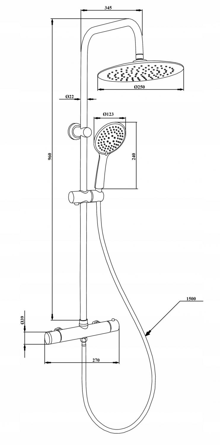 INVENA DESZCZOWNIA Z BATERIĄ TERMOSTATYCZNĄ MUSTA CZARNA