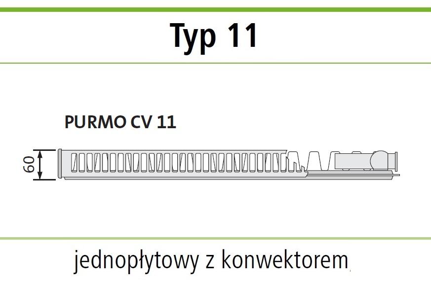 Polski grzejnik stalowy PURMO CV11 450x2000 DOLNY PRAWY GRAFIT SZARY R 7024