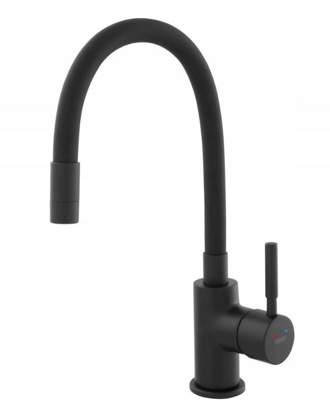 FERRO Bateria zlewozmywakowa ZUMBA NERO z elastyczną czarną wylewką, czarna