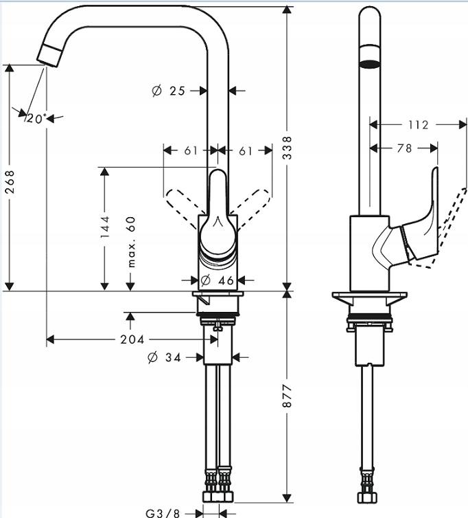 Bateria kuchenna stojąca ARMATURA KRAKÓW INDIRA 1-otw. Chrom