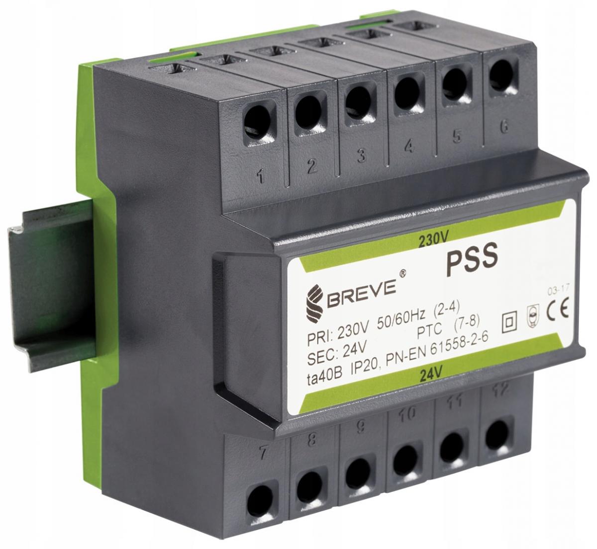 Transformator jednofazowy PSS 63N 230/24V IP30 na szynę DIN TH-35 w obudowi