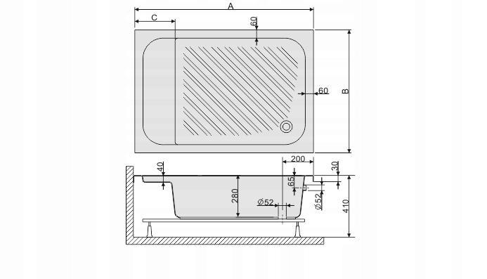 Brodzik akryl prostokąt 80x120x28cm SANPLAST Classic Bzs/CL STB siedzisko