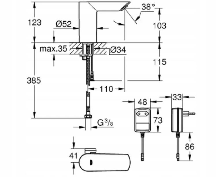 Bateria umywalkowa elektroniczna Grohe Bau Cosmopolitan E, na podczerwień 1