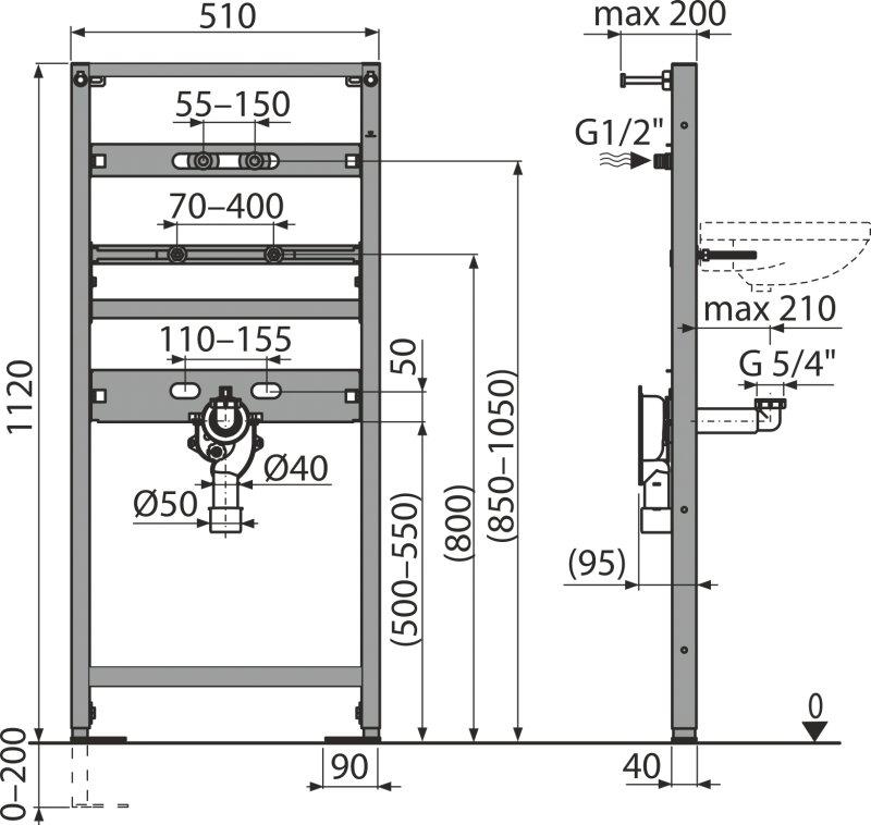 ALCADRAIN STELAŻ UMYWALKOWY NPS Z ZABUDOWANYM SYFONEM
