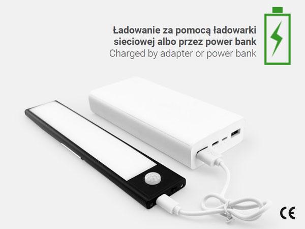 Oprawa meblowa LED do szaf, 400mm, 4000K, light sensor + pir, ładowanie 750