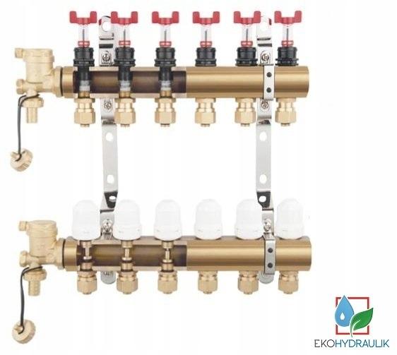 Rozdzielacz 10-drogowy z zaworami term, przepływomierzami i złączkami stal