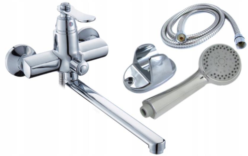 INVENA BATERIA WANNOWA VERSO Z DŁUGĄ WYLEWKĄ I ZESTAWEM NATRYSKOWYM