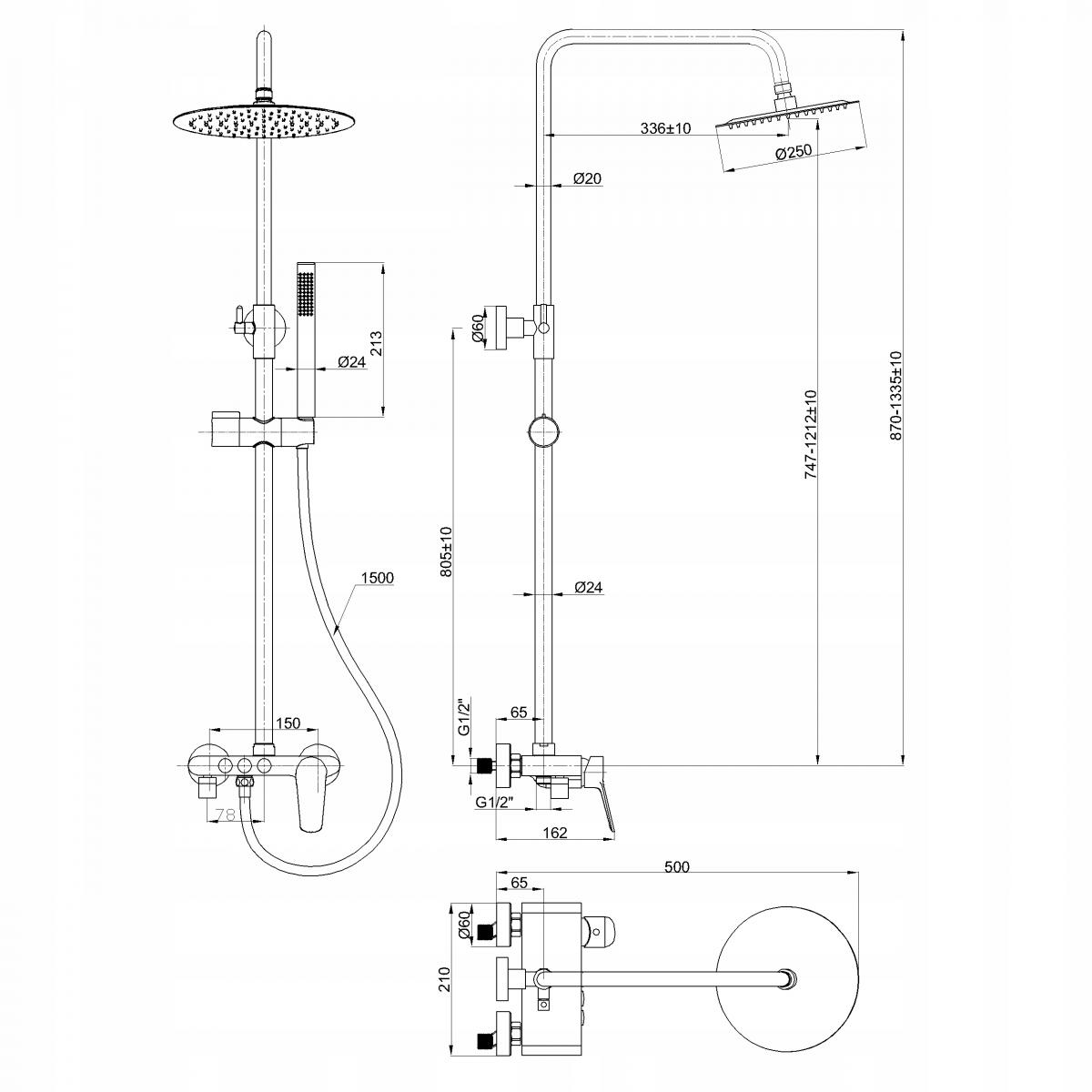 INVENA DESZCZOWNIA Z BATERIĄ NATRYSKOWĄ ALONIA INVENA TREND CHROM