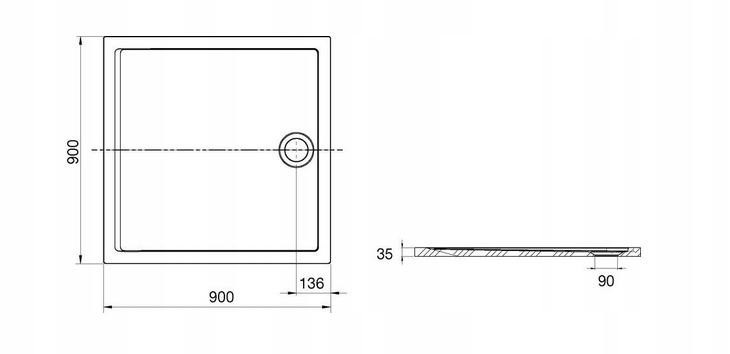 Brodzik kwadratowy ROCA AERON 90x90 + syfon 48h