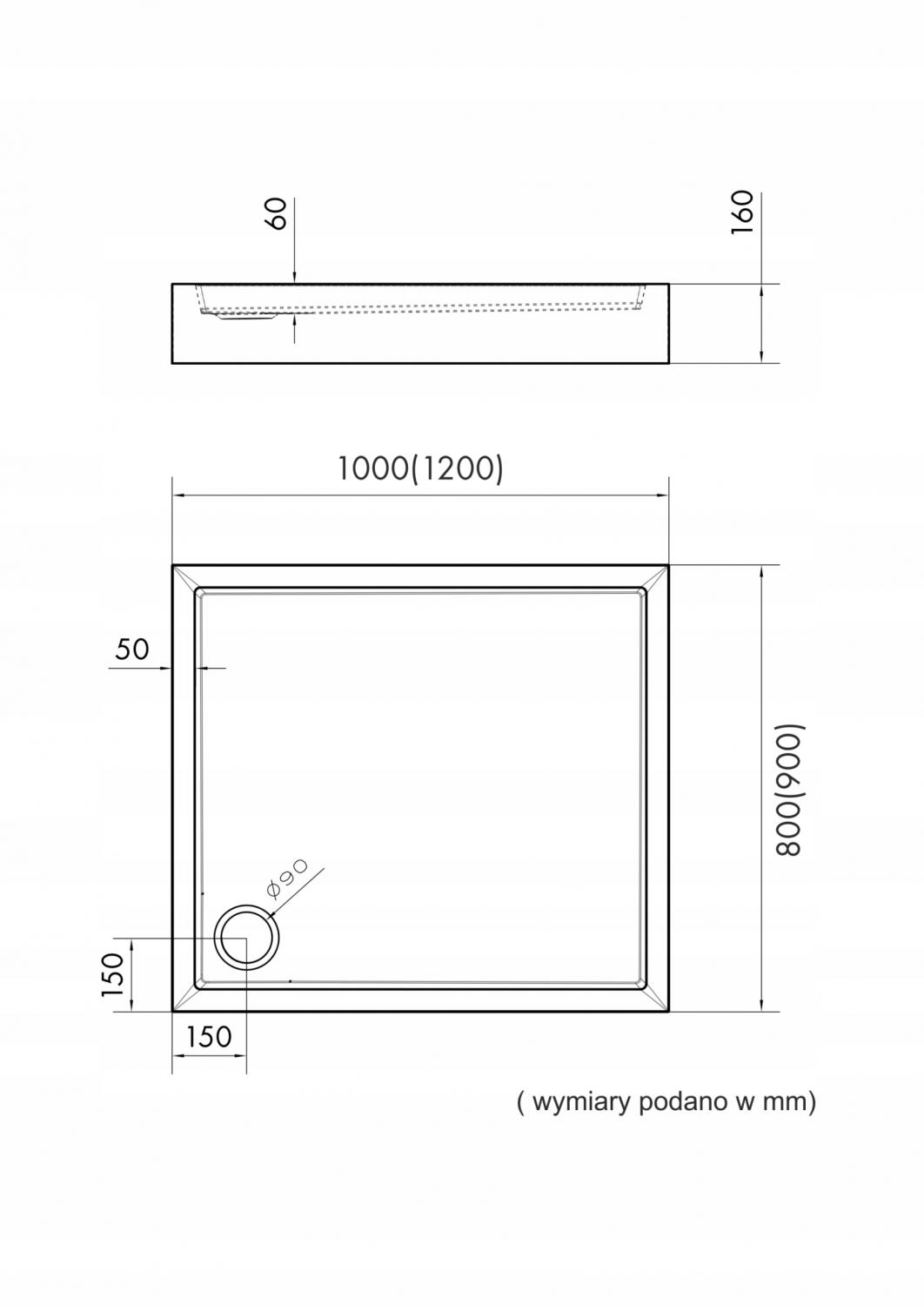 Brodzik akryl Medium z podbudową Stabilsound i panelem Smooth White 90x120