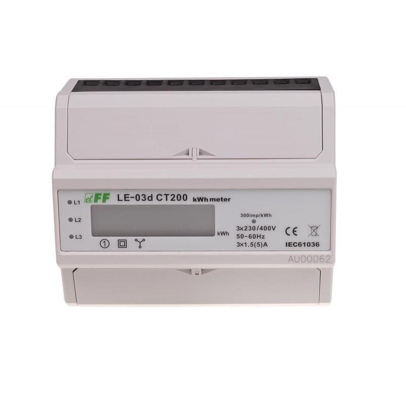 Licznik energii elektrycznej LE-03d CT-200 - trójfaz., wyświetlacz LCD, kl.