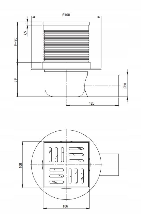 DEANTE ODPŁYW PUNKTOWY, KRATKA, STA.105X105 MM