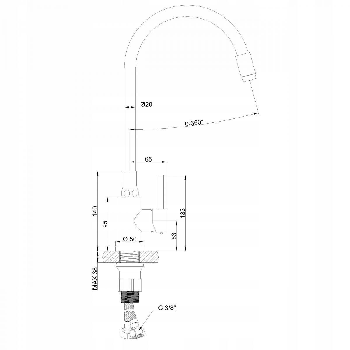 INVENA BATERIA ZLEWOZMYWAKOWA SILVA Z RUCHOMĄ WYLEWKĄ, INOX / CZARNA