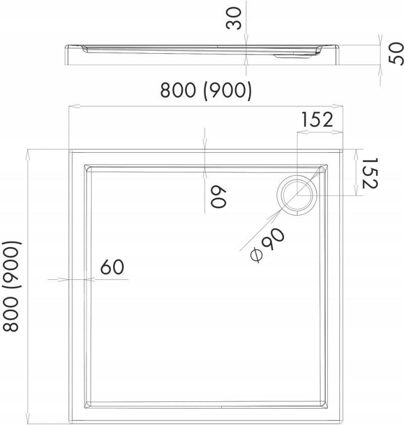 ONNLINE Brodzik akrylowy Onnline Standard Plus 80x80x5 cm kwadratowy