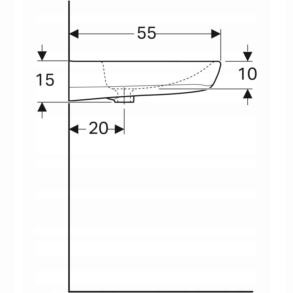 Umywalka Selnova Comfort B65 cm, H15 cm, T55 cm, z przelewem, z otworem na