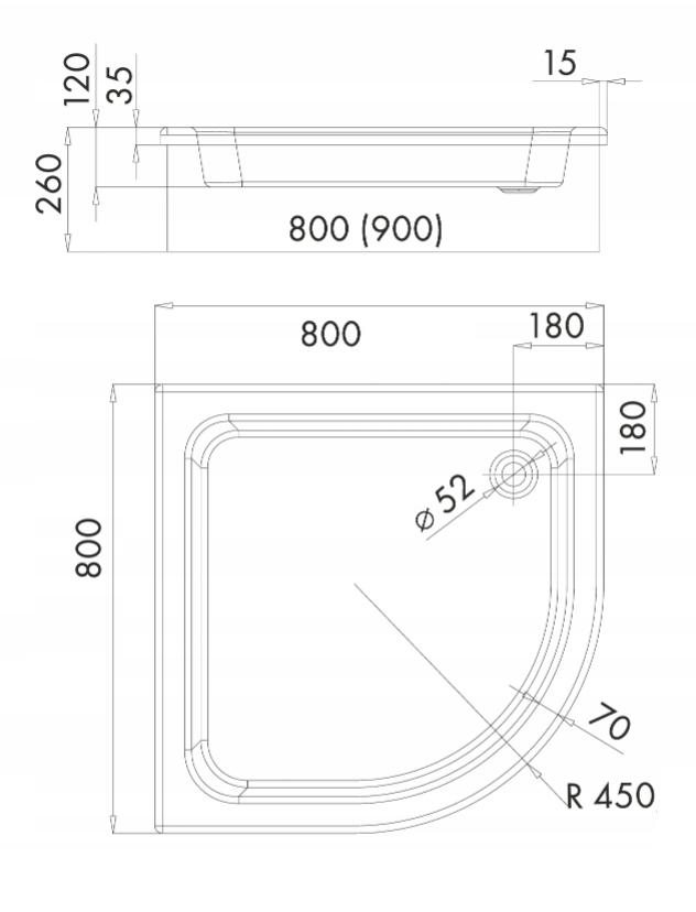 SCHEDPOL Brodzik akryl Grawello z podbudową Stabilsound Plus 80x80 półokrąg