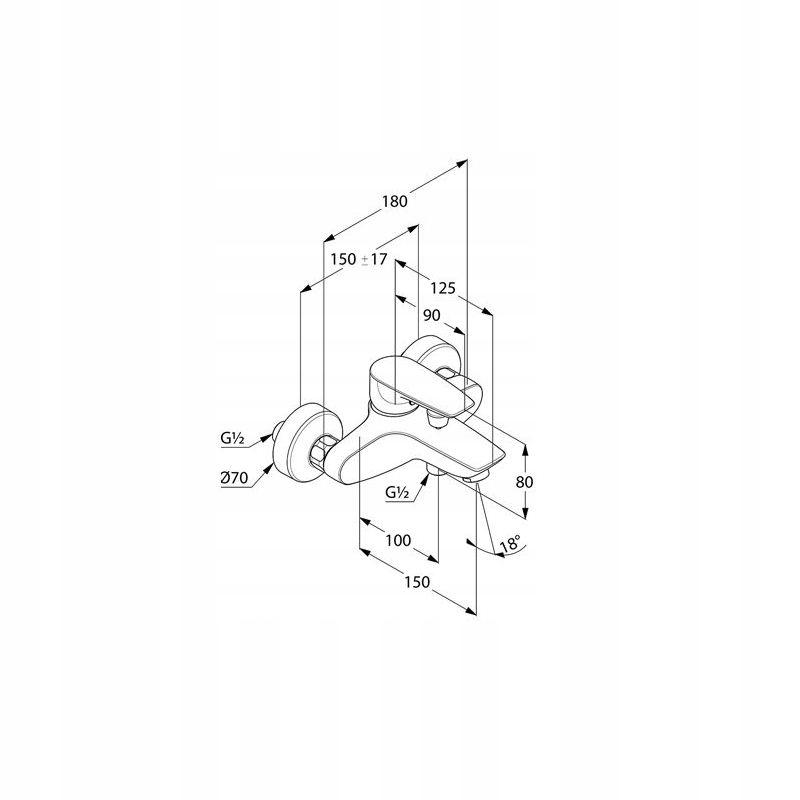 Bateria wannowo-natryskowa KLUDI PURE&SOLID 1-uchwyt 2-otw mosiężna chrom