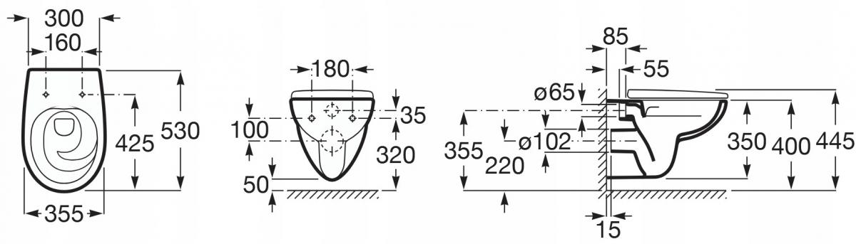 ROCA Miska WC wisząca ROCA Victoria Rimless 53 cm biała