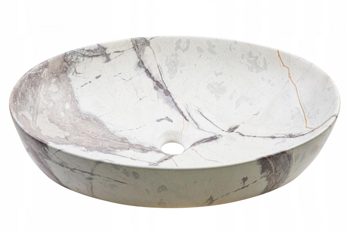 INVENA UMYWALKA NABLATOWA KAFE TREND 62 CM OWALNA EFEKT MARMUR BEŻ/BRĄZ MAT