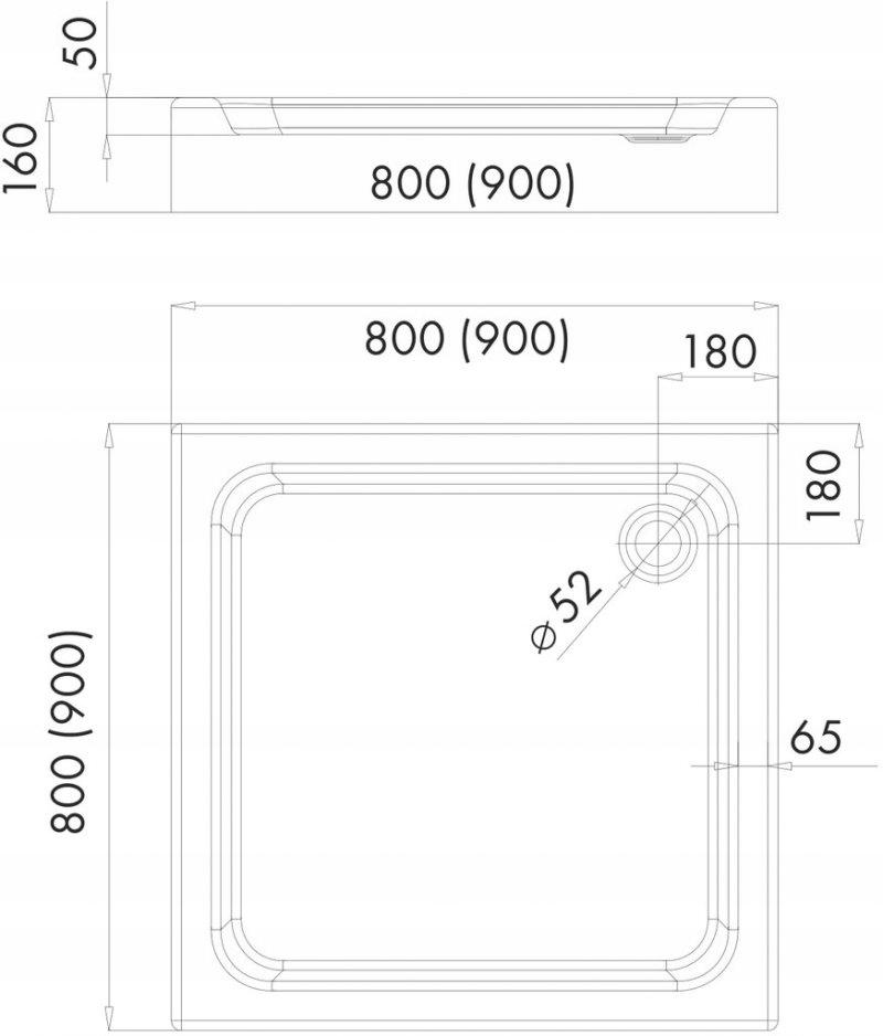 ONNLINE Brodzik Onnline 90x90 cm kwadrat typ płytki 16x90x90x5cm