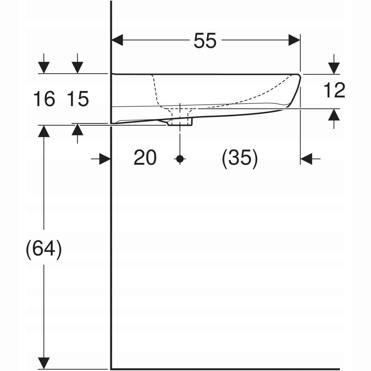Umywalka Selnova Comfort B60 cm, H15 cm, T55 cm, bez przelewu, bez otworu n