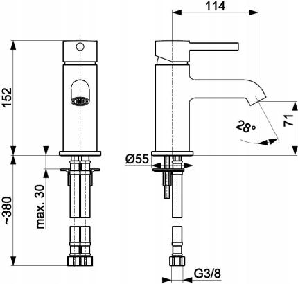 Bateria umywalkowa stojąca ARMATURA KRAKÓW NEON 1-uchw 1-otw mosiężna chrom