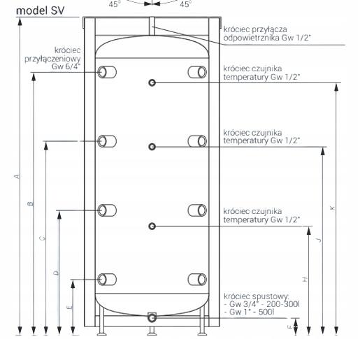 KOSPEL Bufor c.o. SV-200.1, 200 litrów nieemaliowany w izolacji