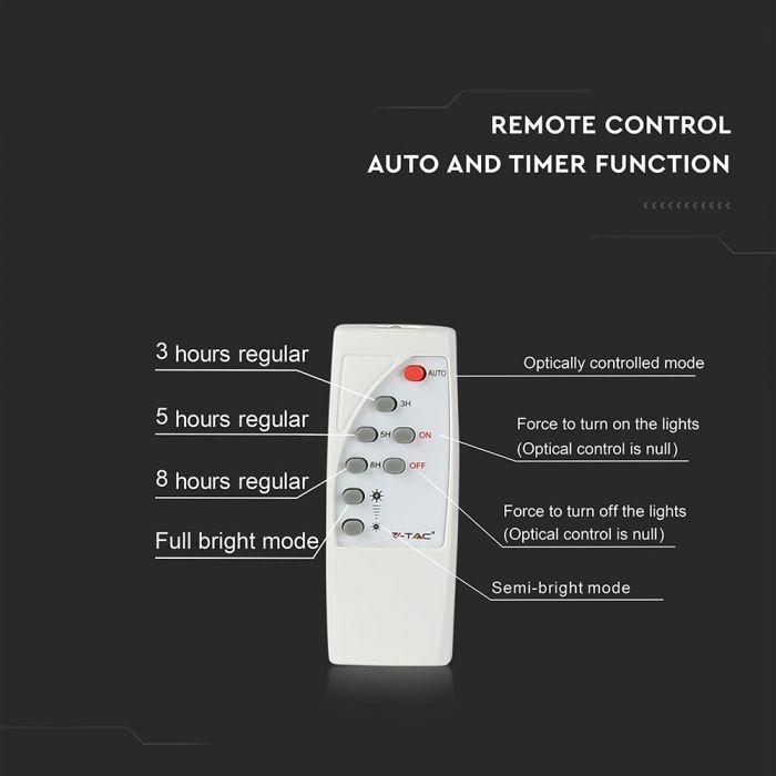 Projektor LED Solarny V-TAC 35W Czarny IP65, Pilot, Timer VT-100W 4000K 245