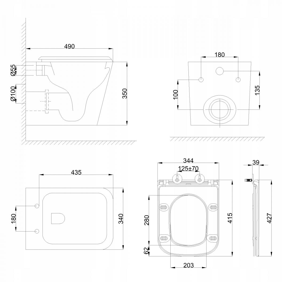 INVENA MISKA WC PODWIESZANA QFS, FLORINA KWADRATOWA, Z DESKĄ WOLNOOPADAJĄCĄ