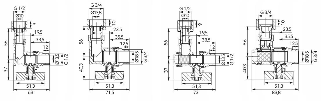FERRO Zestaw zaworów kątowych pod kocioł 2-funkcyjny