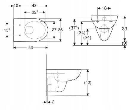 GEBERIT Miska wisząca WC Selnova, lejowa, B35.8 cm, H33.2 cm, T53cm