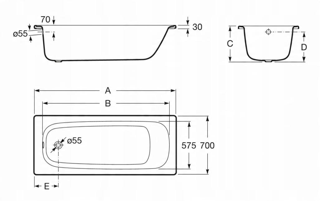 Wanna ROCACONTESA Prostokąt. Emaliowana140x70 (B/nóg met.)