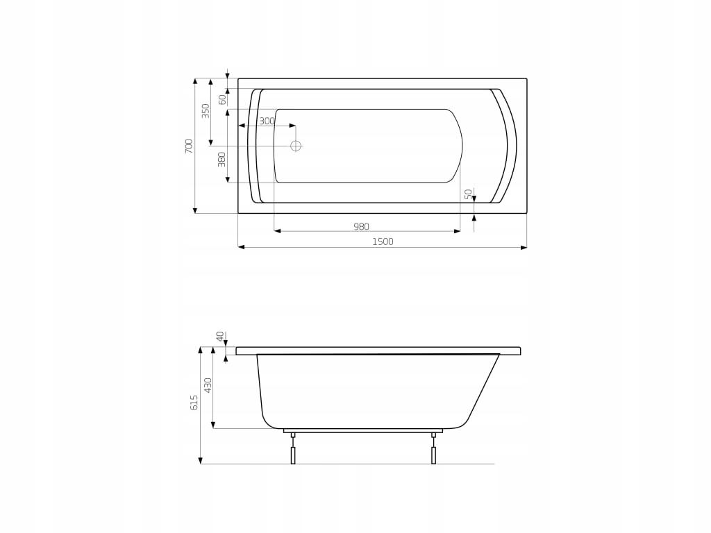 Wanna prostokątna Roca Linea 150 x 70 cm 48h