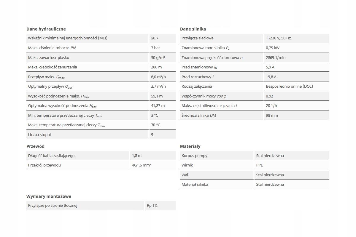 Pompa głębinowa Wilo-Sub TWU 4-0409-C EM 59m 1x230V 48h