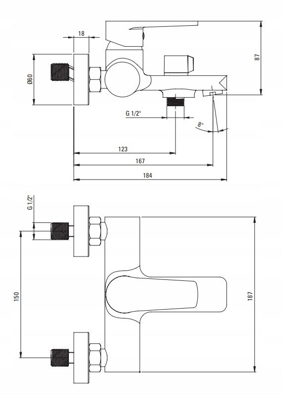 DEANTE Bateria wannowa Tubo, chrom