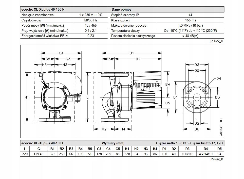 Pompa obiegowa LOWARA ECOCIRC XL 40-100F 220mm 230V DN40 48h
