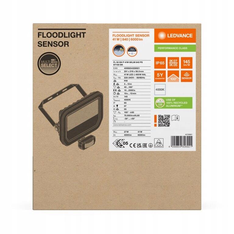 Naświetlacz Floodlight 50 SN P 41W 6KLM 840 PS SY100 BK Naświetlacz z elast