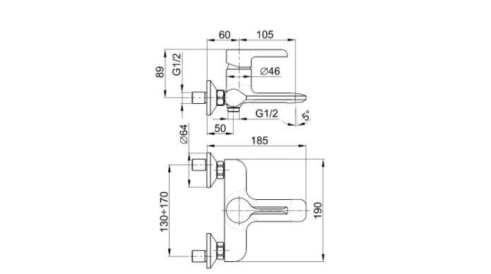 Bateria wannowo-natryskowa ścienna KLUDI VITALLE TAIL 2-otw mosiężna chrom