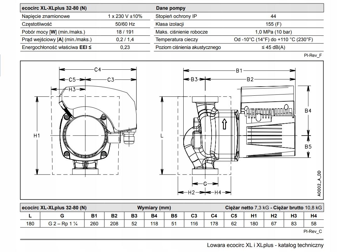 Pompa cyrkulacyjna LOWARA ECOCIRC XL 32/80-180 180mm 230V G2 48h