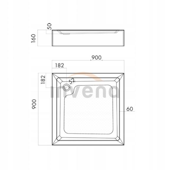 INVENA BRODZIK KWADRATOWY 80X80 16 CM BEZ SYFONU POLSKI