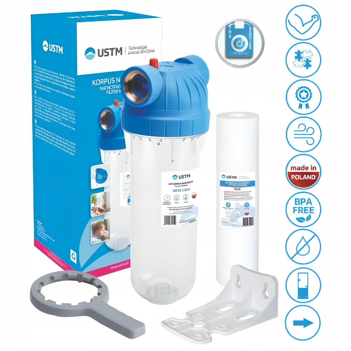 Korpus 10 z przyłączem 1/2 + płytka + klucz + wkręty + wkład