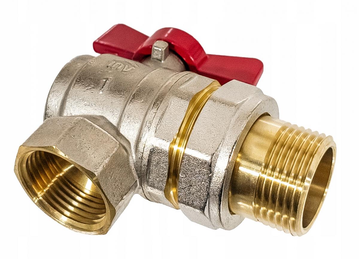 INVENA ZAWÓR KULOWY KĄTOWY ZE ŚRUBUNKIEM DN 25 Z CZERWONYM MOTYLKIEM PROV