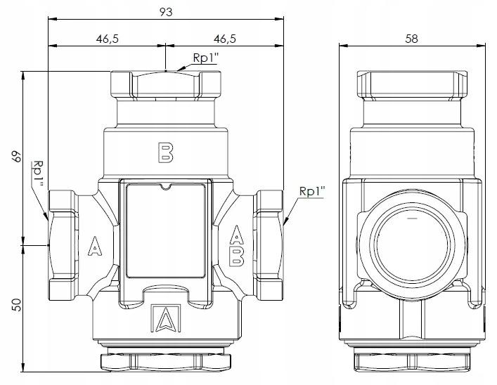 AFRISO Zawór temperaturowy ATV 335, DN25, Rp 1 cal, kvs 9, 55°C