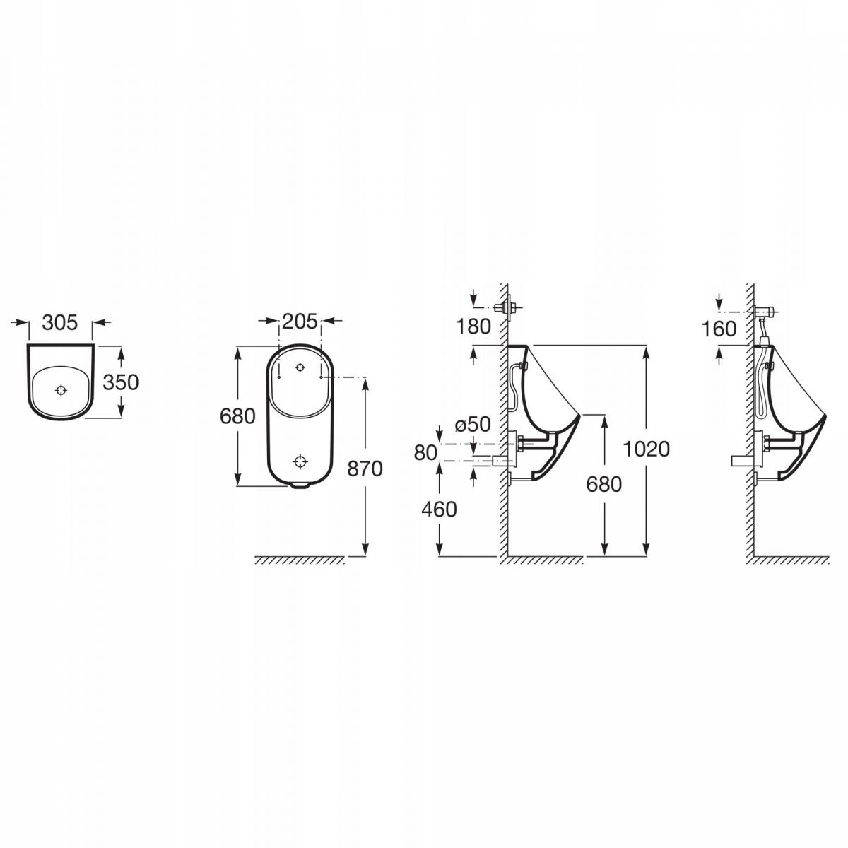 Pisuar PROTON Rimless z dopływem wody z góry, Round (kompletny Zestaw z syf
