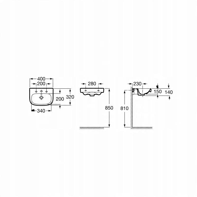 Umywalka ścienna 40x32 cm DEBBA z otw. ROCA
