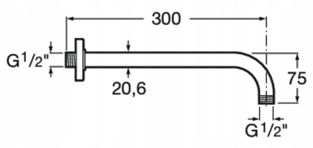 ROCA Ramię ścienne do głowic prysznic., 300, metal chrom