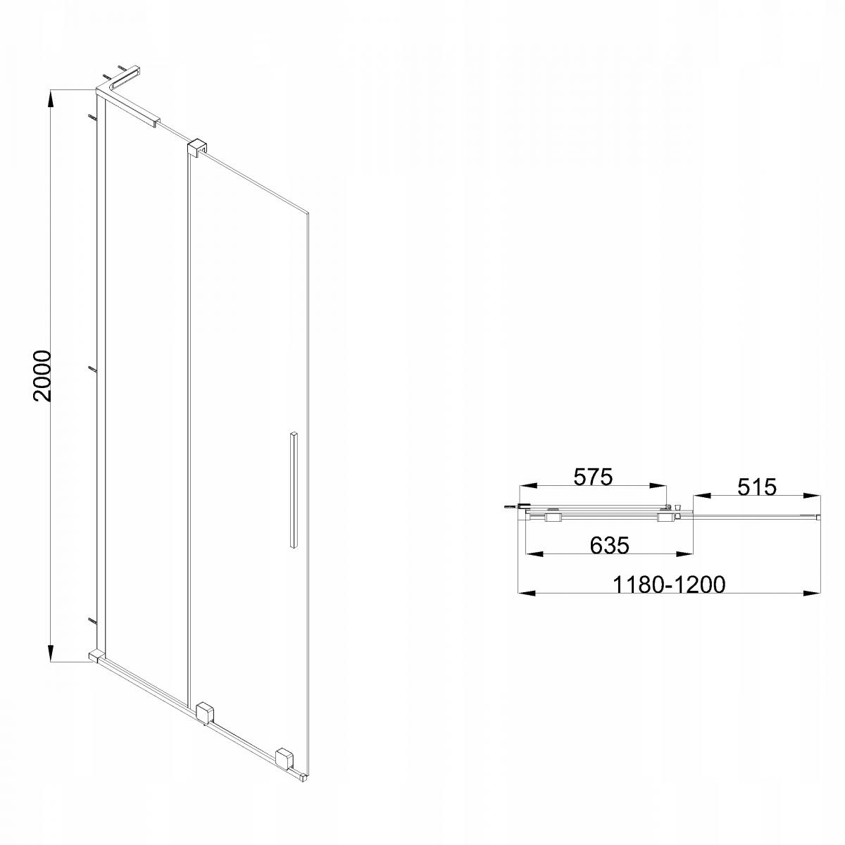 KABINA WALK-IN PRZESUWNA 120 CM, TRANSP, CHROM