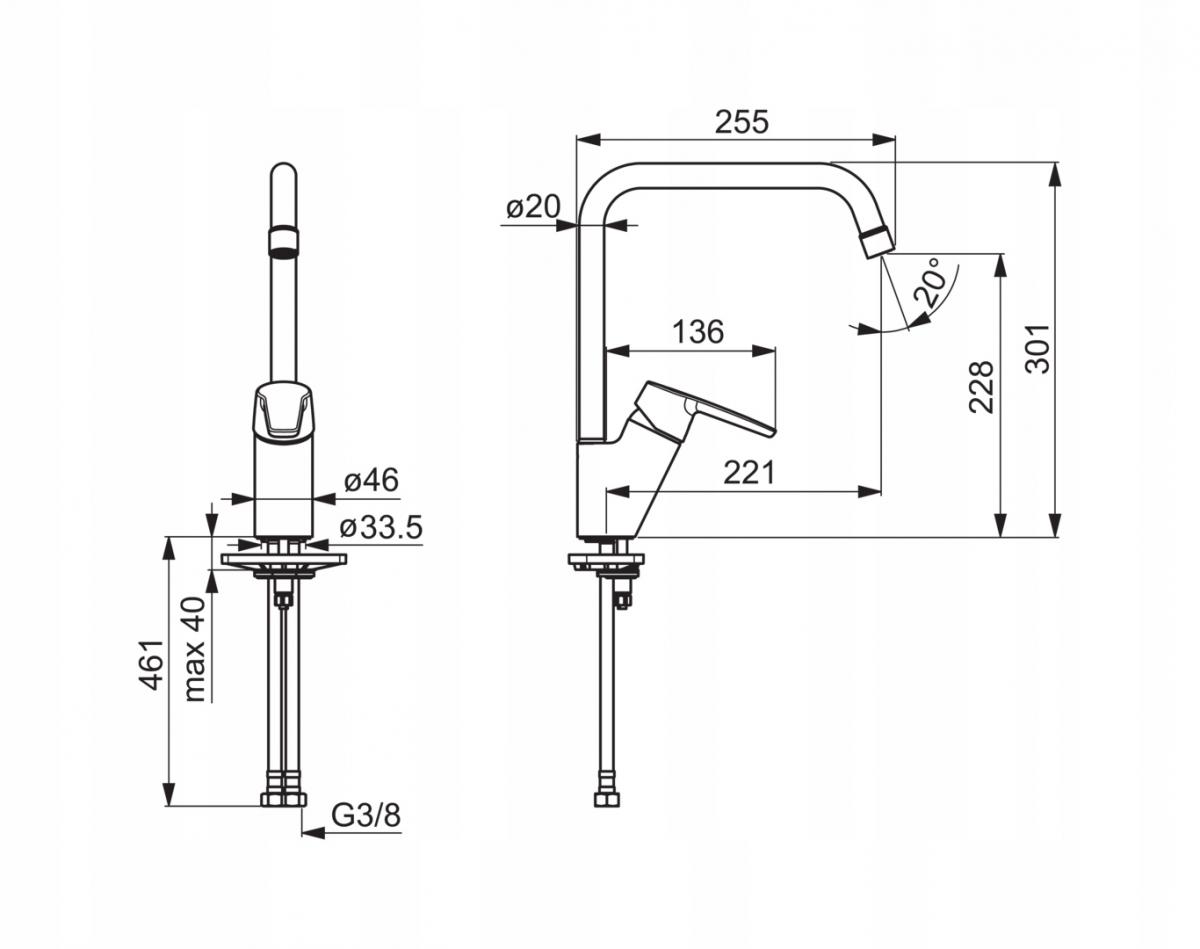 Bateria kuchenna Saga z wysoką,obrotową wylewką. Podłączenie na wężyki.