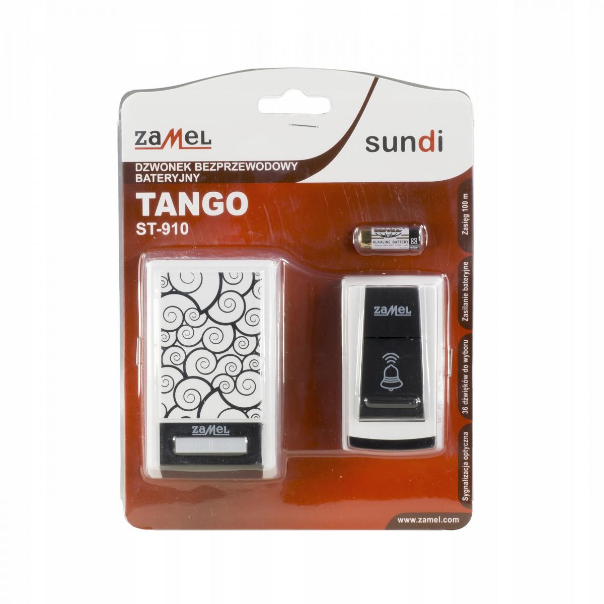 Dzwonek bezprzewodowy bateryjny ST-910 TANGO, zasięg 100m, 36 dźwięków oraz